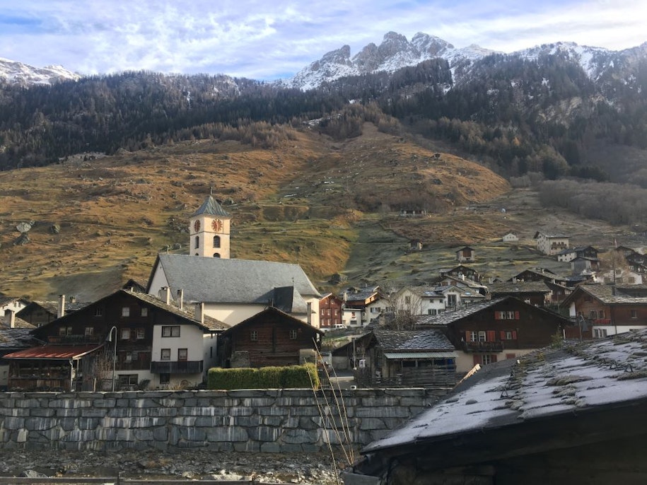 Swiss mountain village Vals with its signature steeple