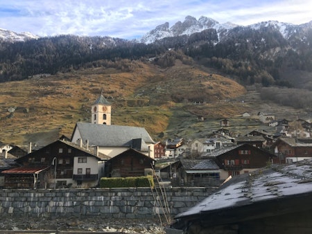 Swiss mountain village Vals with its signature steeple