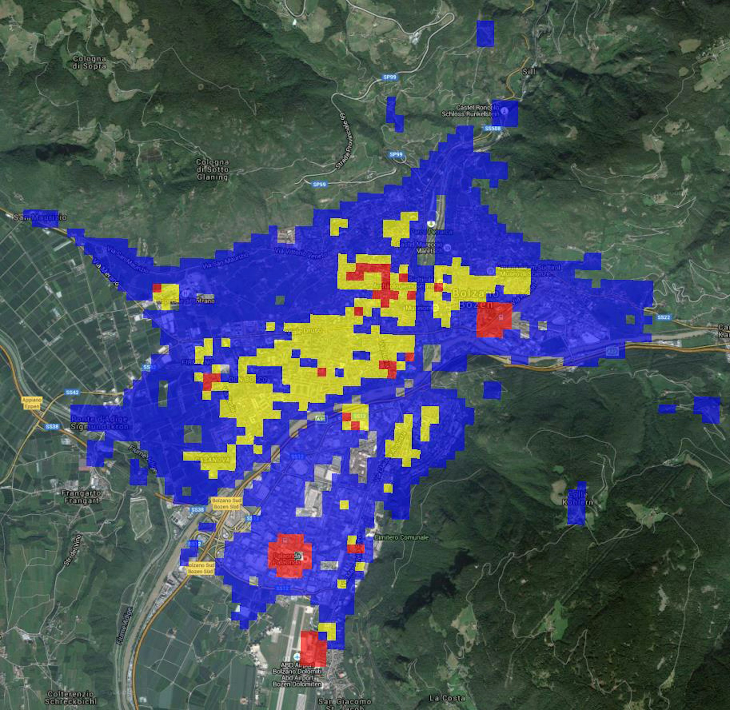 Areas of Bolzano most suitable for installing new electric car charging points