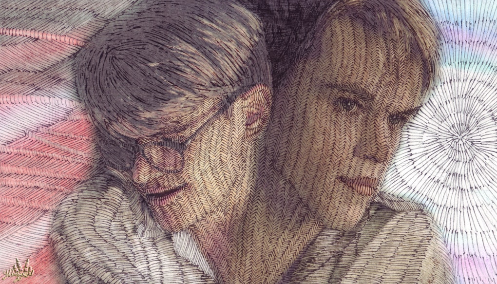 A drawing of the two faces of Tom Ripley from the movie "The Talented Mr Ripley" Scratch technique. Artist: Yoni Danziger
