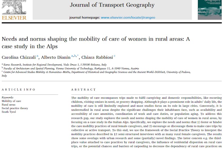 The role of the "mobility of care" in rural settings